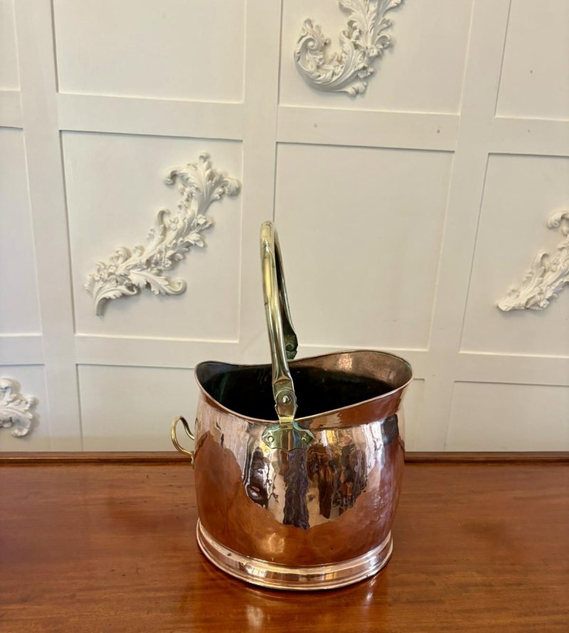 Antique Edwardian Quality Copper and Brass Helmet Shaped Coal Scuttle